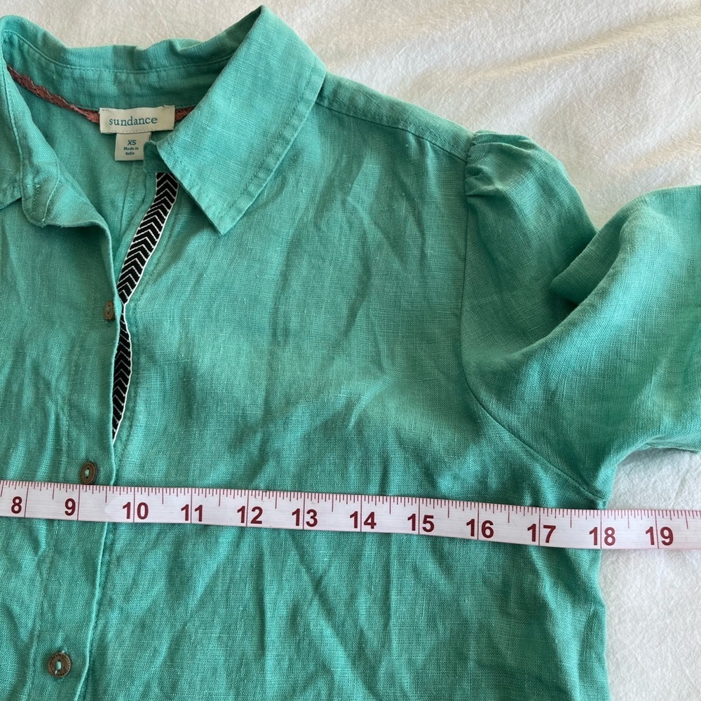 Sundance 100% Linen Mint Green Button Down Top XS Boho Coastal Grandma Eclectic - Picture 6 of 10